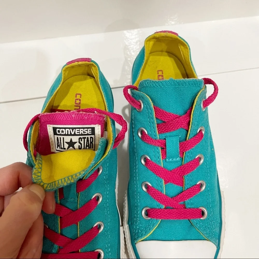 Converse All Stars Low Tops Girl sz 2 Y Blue Canvas Sneakers Shoes CUSTOM COLORS